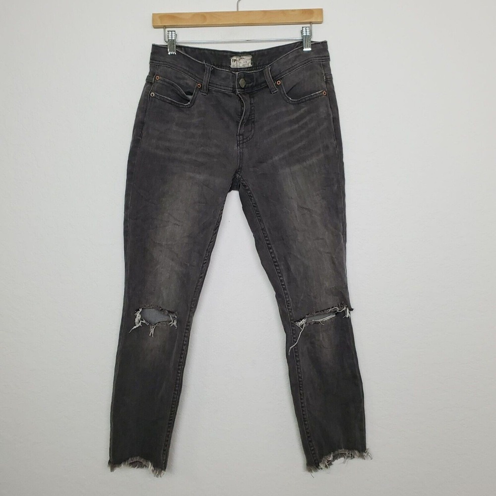 Freeβ People Womens Skinny Destroyed Jeans Size 28 Washed Black FLAW